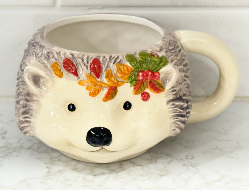 Robert Stanley Autumn Hedgehog Mug 3D Sculpted Ceramic Coffee Cup Fall Leaves